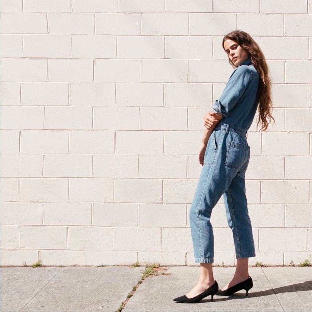 Everlane women’s small denim coverall jumpsuit blue jean jumper spring utility
